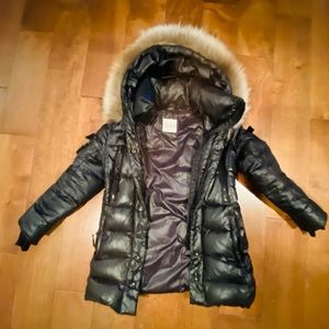 SAM. Girls black coat with fur trim size 6
